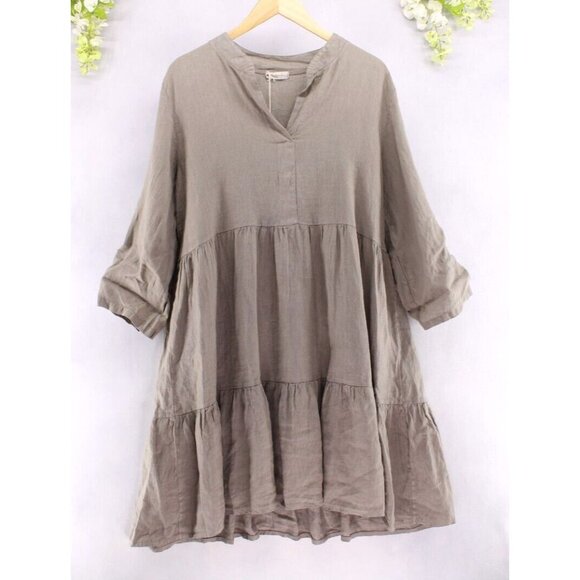 Bellambra Dresses & Skirts - Bellambra Linen Summer Dress Made In Italy 3/4 Roll Up Sleeves V-Neck Sz L NEW